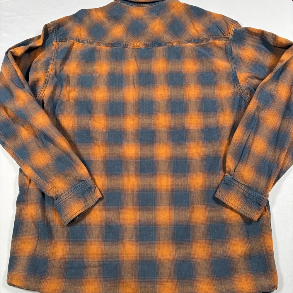 Red Head Ranch Flannel Shirt Mens Large Orange Blue Plaid Snap Button Workwear - Picture 8 of 11
